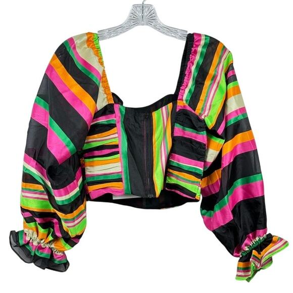 Ramy Brook Top Size 2 Striped Cropped long sleeve bustier - Picture 5 of 9